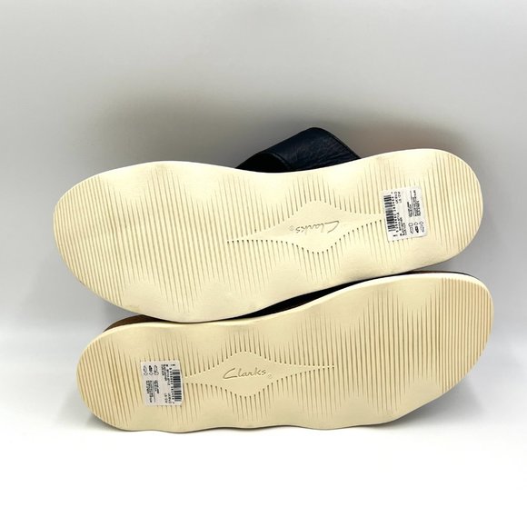 Clarks Womens Size 12 Brynn Style Black Leather Slip On Floral Sandals Shoes - Picture 9 of 13